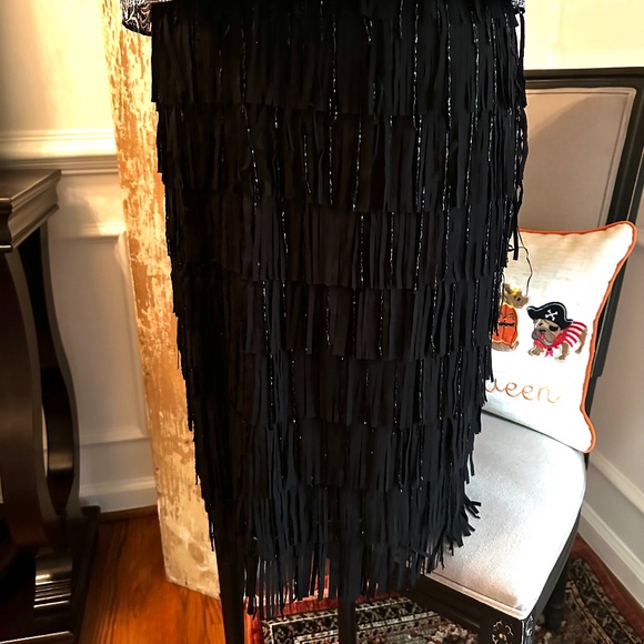 Chico's Black Label women's Black Beaded Fringe Pencil Skirt Size: 0 NWT - Picture 1 of 9